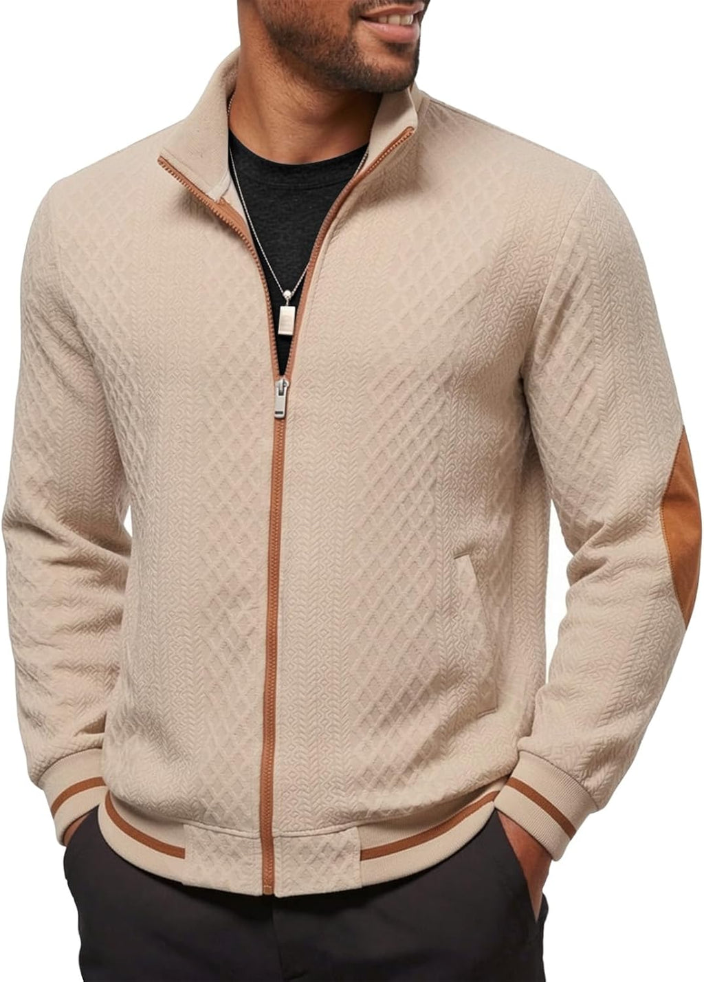 Riskrole men's lightweight jacquard varsity jacket - Khaki (main)