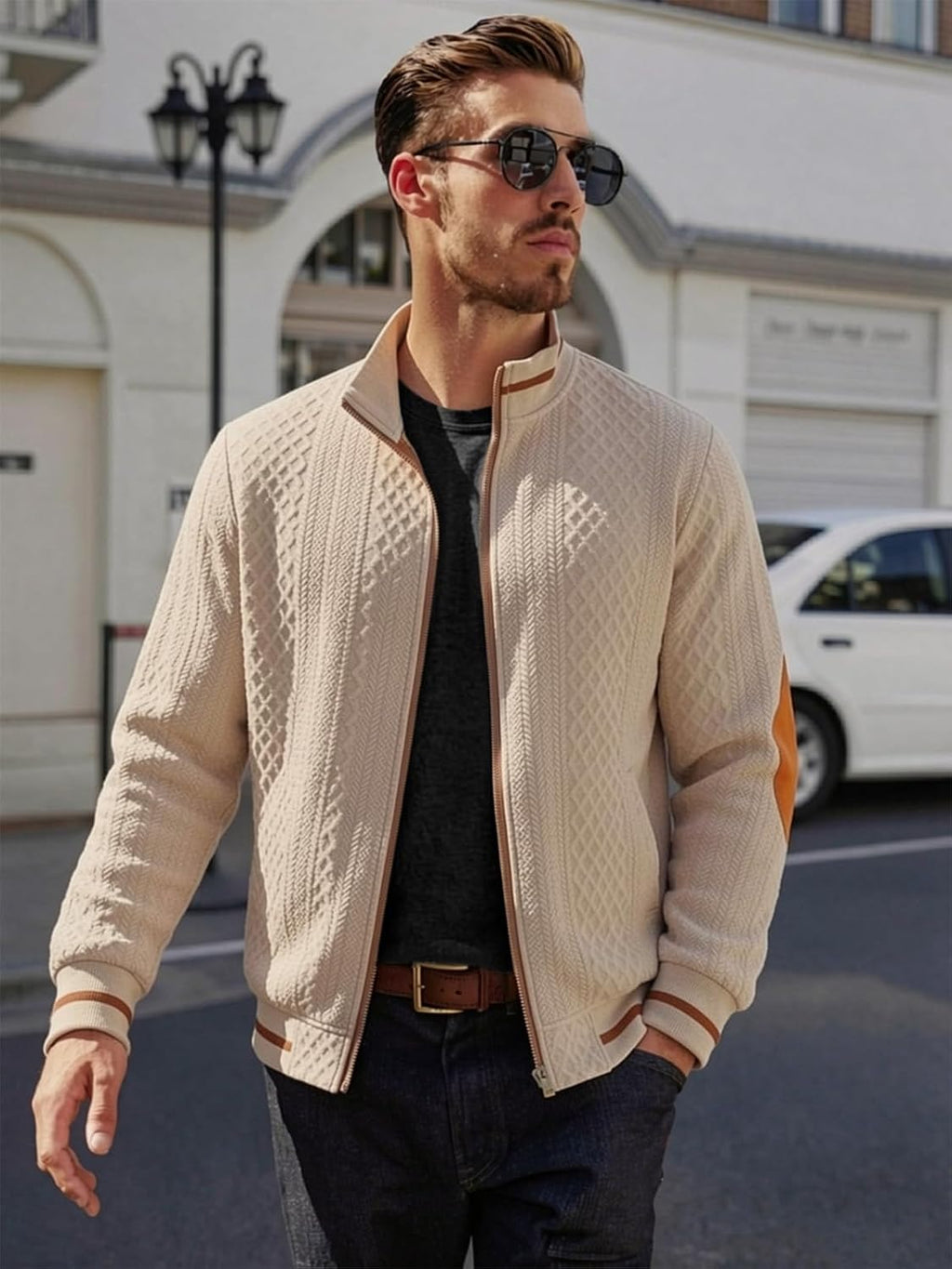 Riskrole men's lightweight jacquard varsity jacket - Khaki view 4