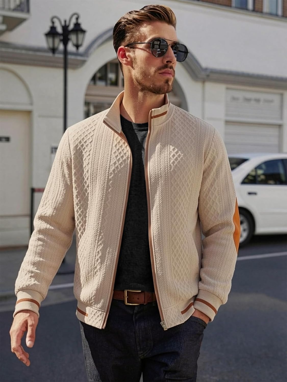 Riskrole men's lightweight jacquard varsity jacket - Khaki view 4