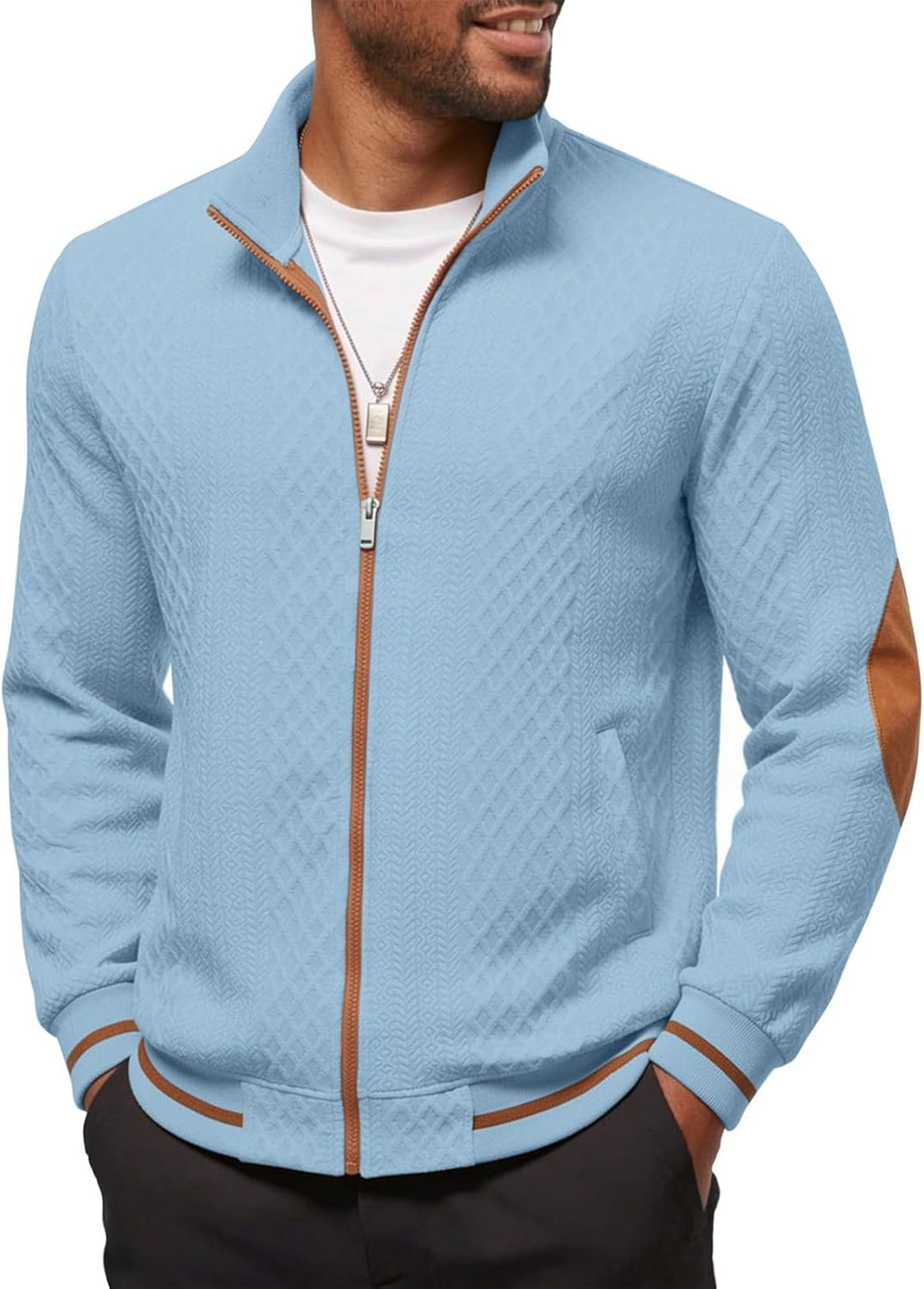 Riskrole men's lightweight jacquard varsity jacket - Light Blue (main)