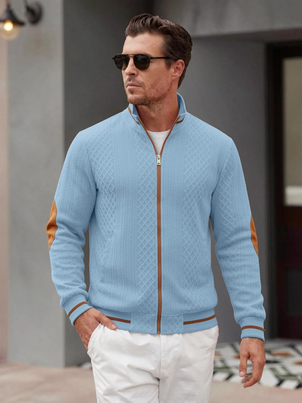 Riskrole men's lightweight jacquard varsity jacket - Light Blue view 3