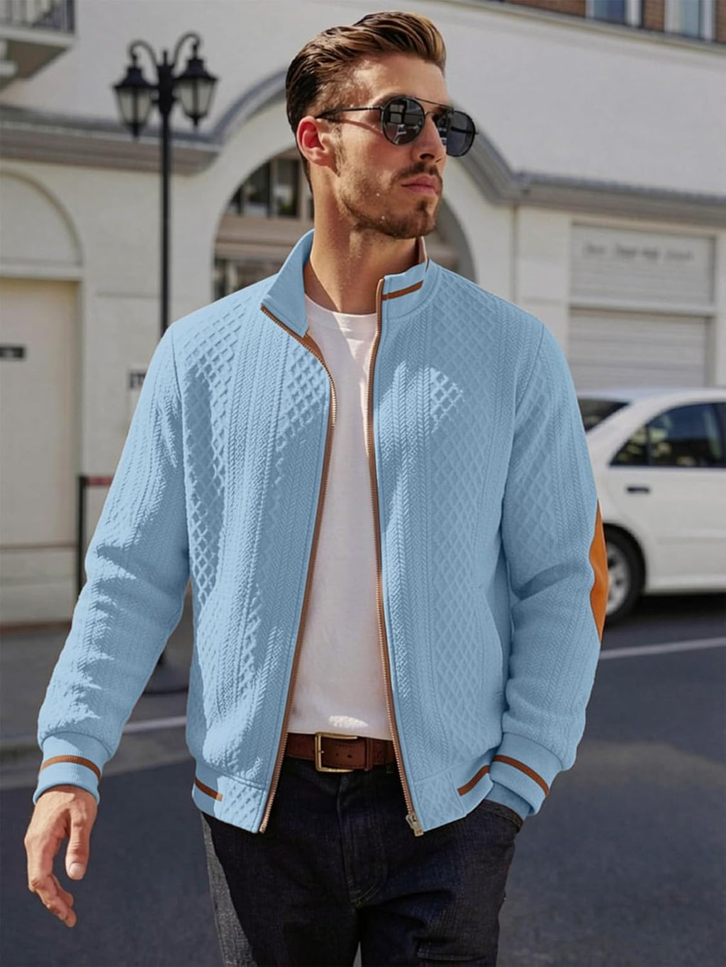 Riskrole men's lightweight jacquard varsity jacket - Light Blue view 4