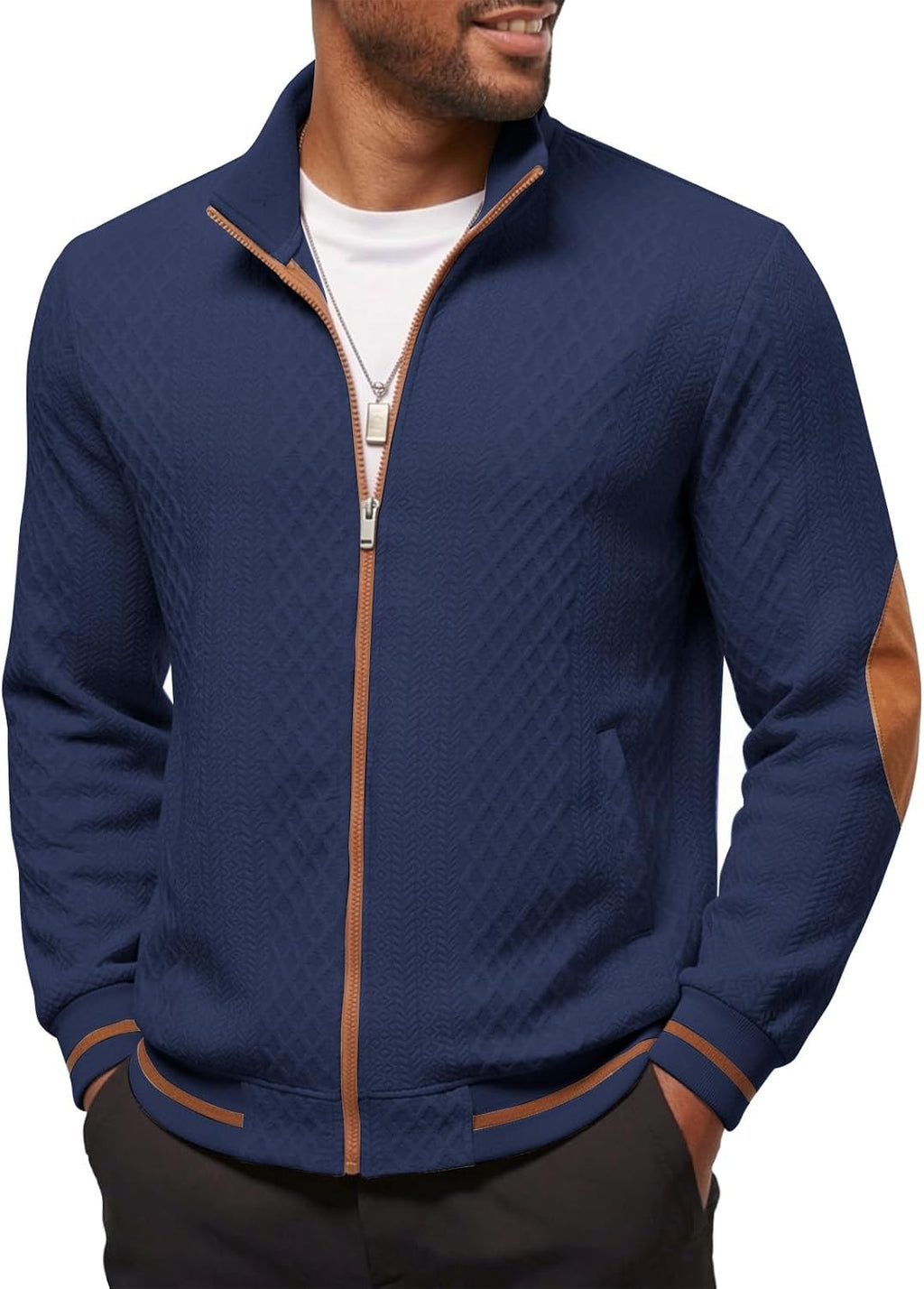 Riskrole men's lightweight jacquard varsity jacket - Navy (main)