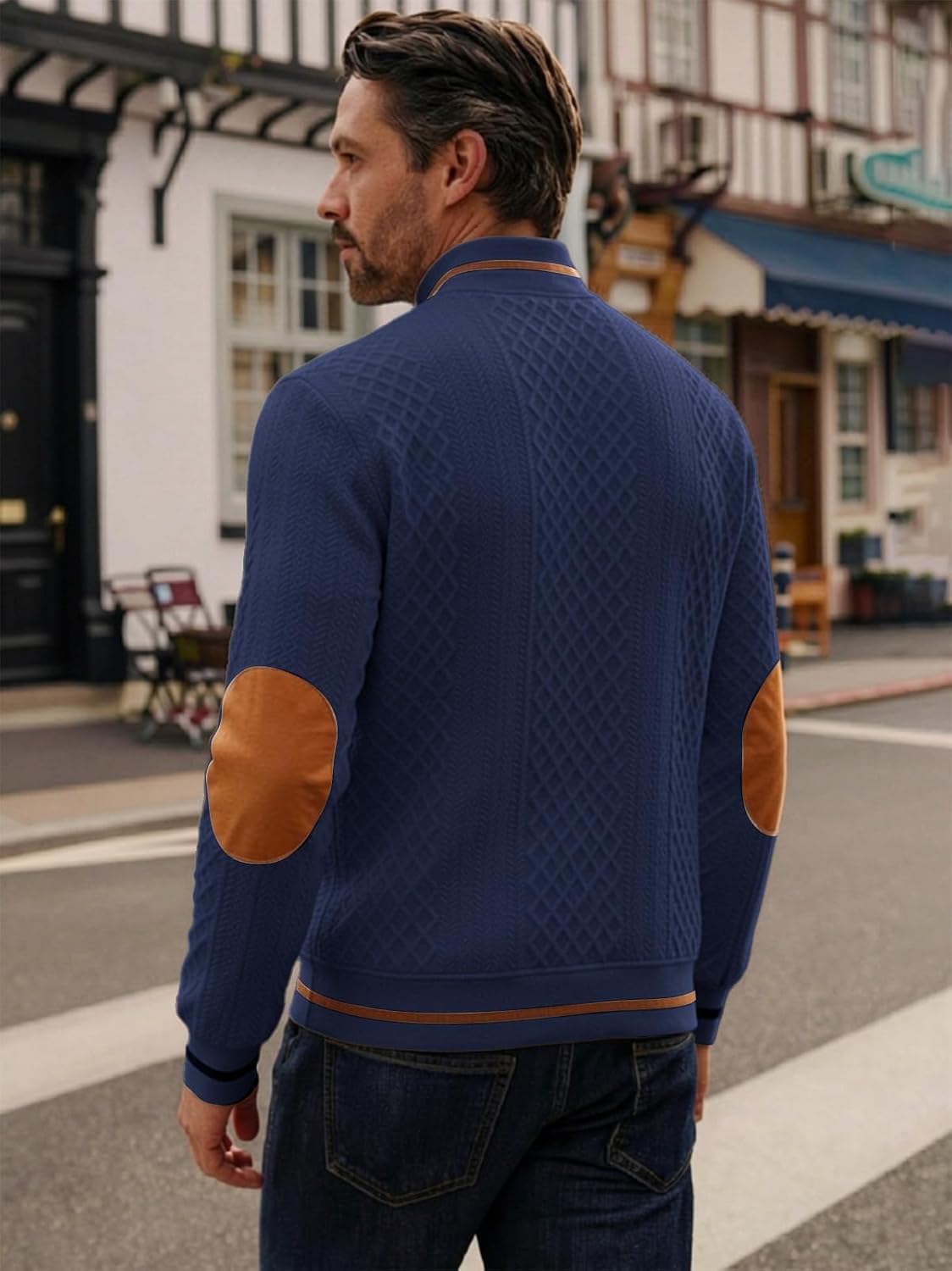 Riskrole men's lightweight jacquard varsity jacket - Navy view 2