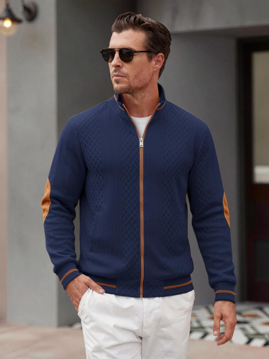 Riskrole men's lightweight jacquard varsity jacket - Navy view 3