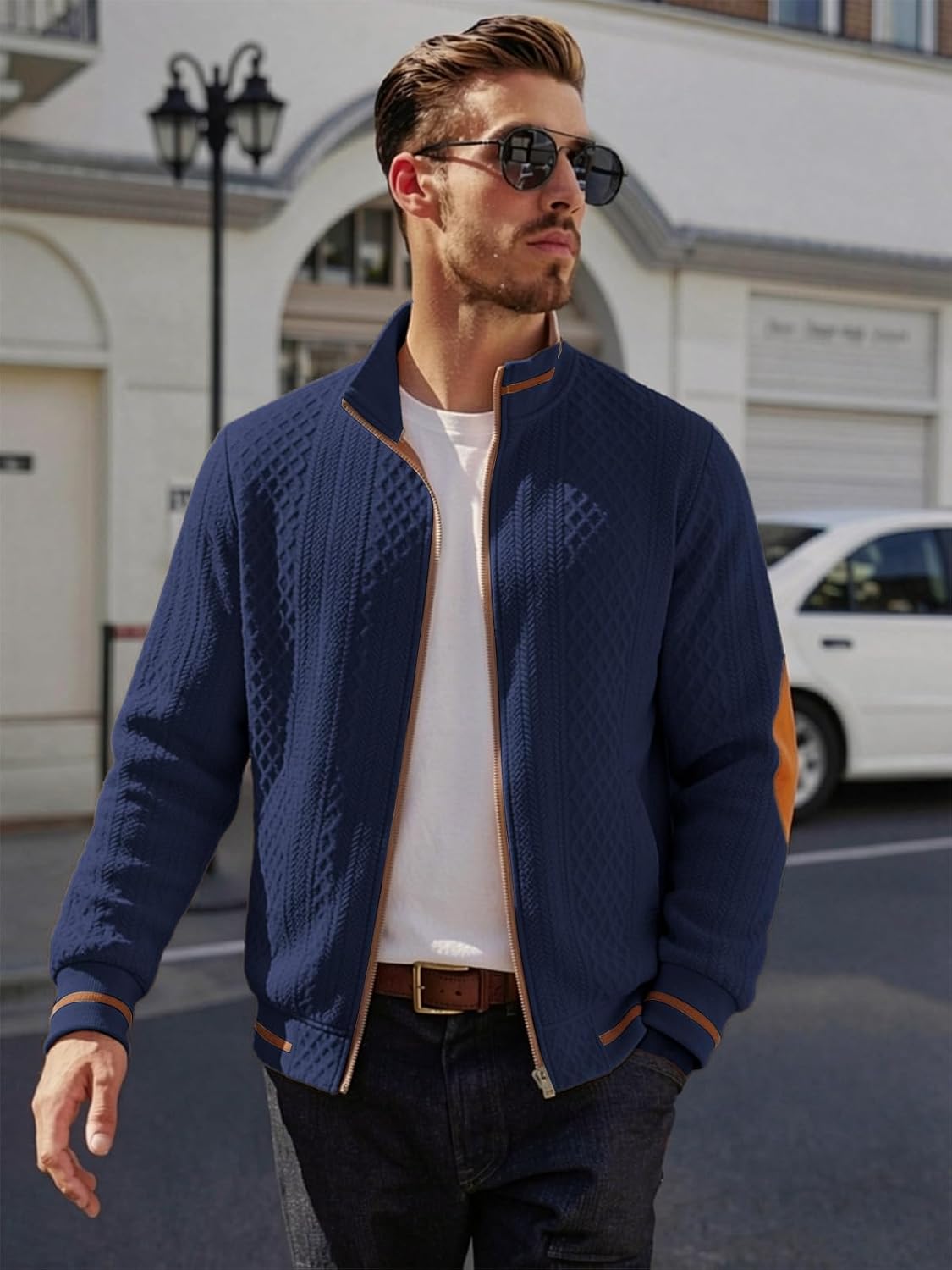 Riskrole men's lightweight jacquard varsity jacket - Navy view 4