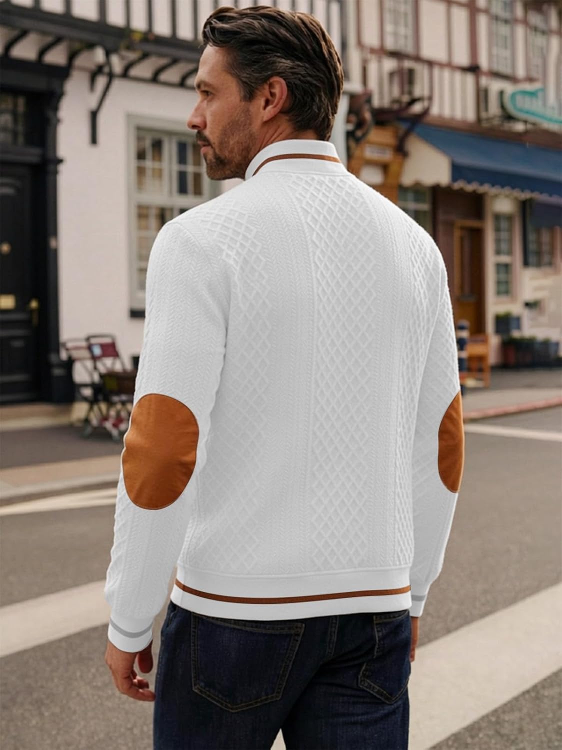 Riskrole men's lightweight jacquard varsity jacket - White view 2