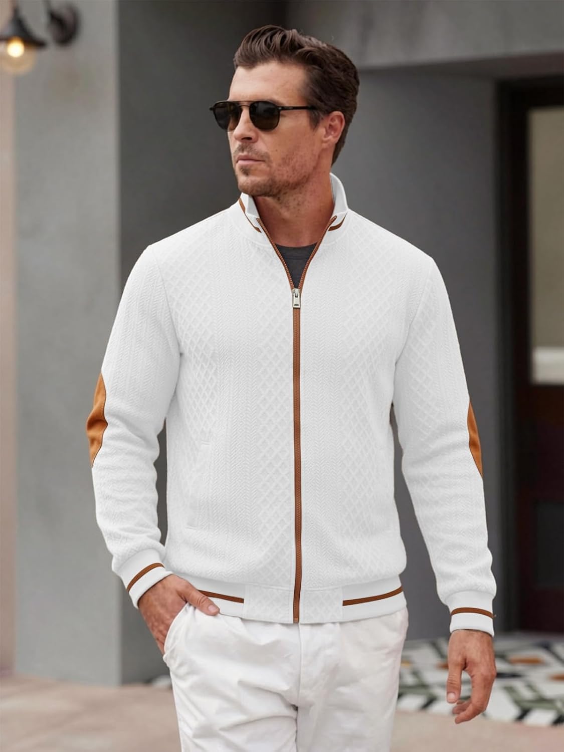 Riskrole men's lightweight jacquard varsity jacket - White view 3
