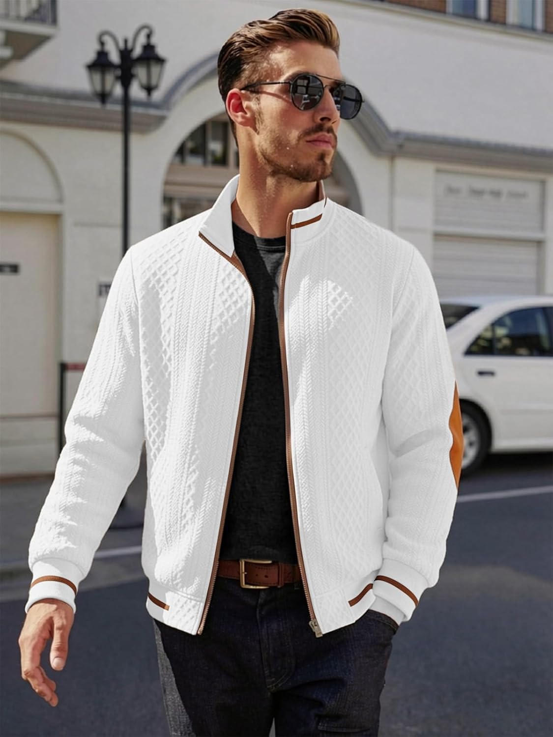Riskrole men's lightweight jacquard varsity jacket - White view 4