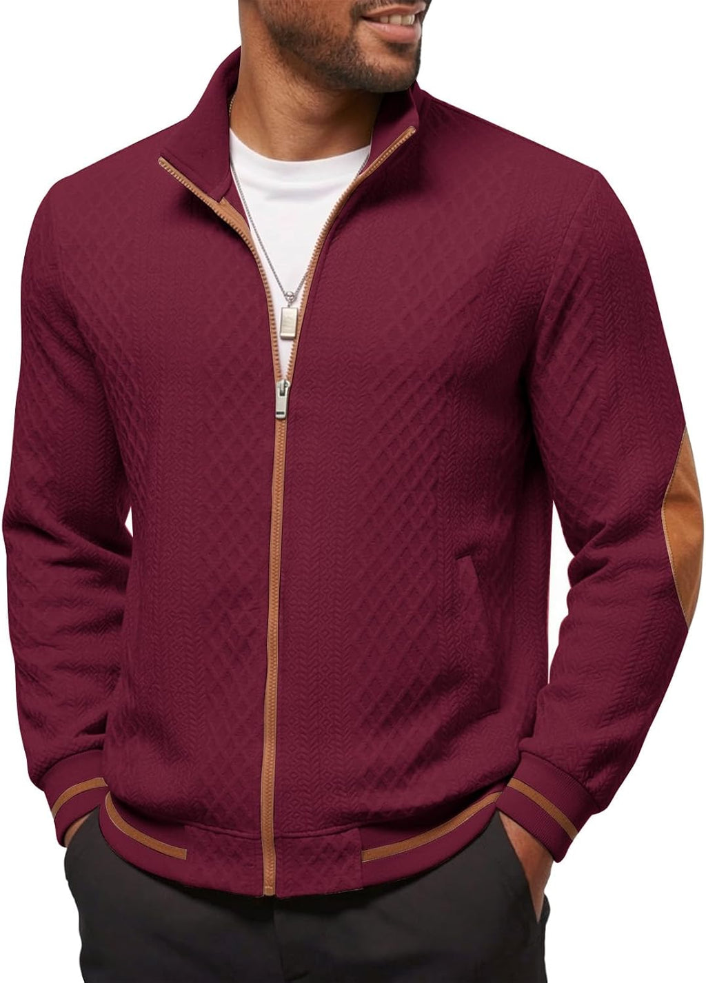 Riskrole men's lightweight jacquard varsity jacket - Wine Red (main)