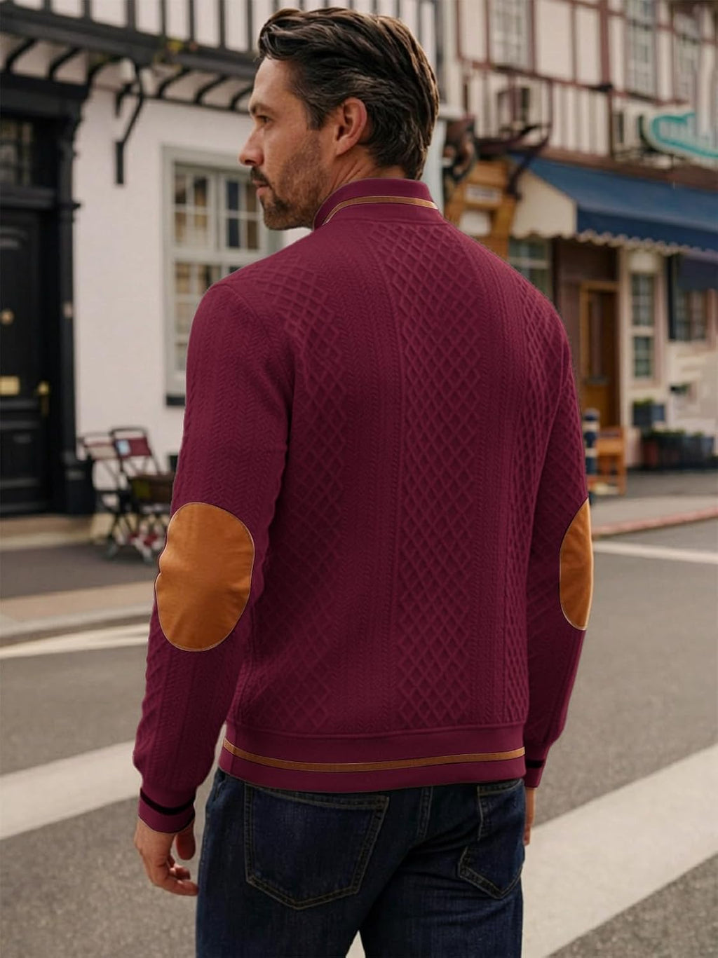 Riskrole men's lightweight jacquard varsity jacket - Wine Red view 2