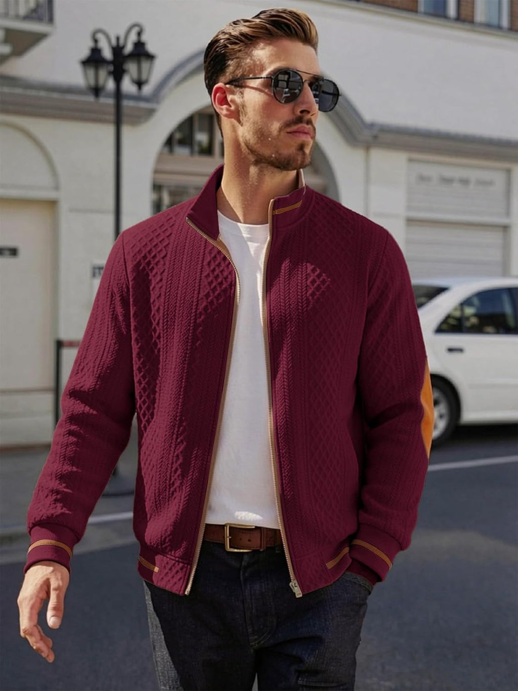 Riskrole men's lightweight jacquard varsity jacket - Wine Red view 4