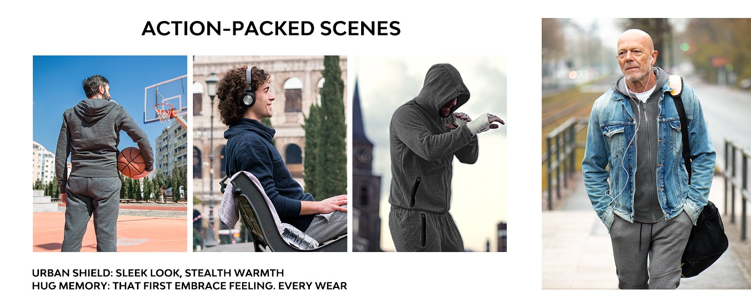TZ804 Men's Zipper Hoodie Tracksuit 2 Piece Outfit, Casual Long Sleeve Hooded Sweatshirt & Jogger Pants Set — 5